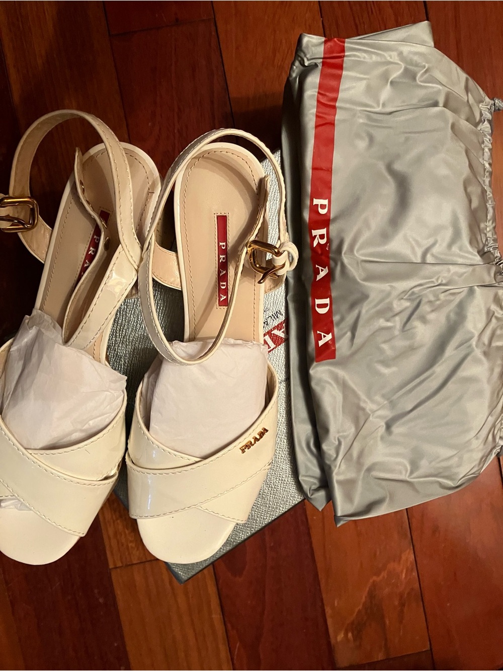 Prada Cream Leather Cross-Vamp Slingback Sandals - Picture 4 of 5